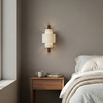 wandlamp Kirim, crèmewit, stof, hoogte 40 cm wit, donker hout