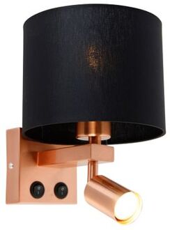 Wandlamp koper met leeslamp en kap 18 cm zwart - Brescia