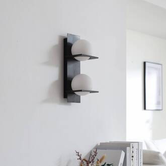 wandlamp Kulka, 2-lamps, zwart, glas, G9 zwart, wit