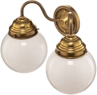Wandlamp Larry II, messing, handgeblazen glas messing, wit