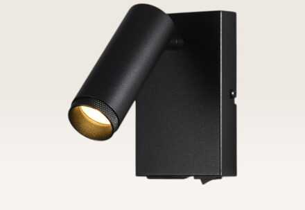Wandlamp Lendro nero - Bedlamp - Nachtkast Lamp - Leeslamp Bed - Mini GU10 (MR11) - Zwart - Cilindervormige spot - Minimalistisch design - Inclusief USB-A & USB-C Oplader - Aan/Uit Schakelaar
