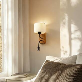 wandlamp Lieske, 39 cm, beige, textiel, leeslampje beige, zwart, licht hout