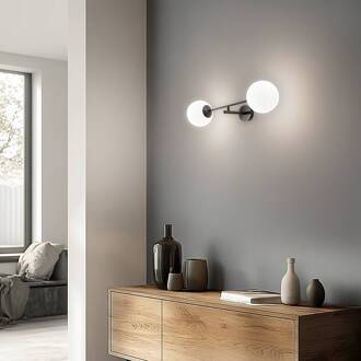 Wandlamp Linear, zwart/opaal, 2-lamps zwart, opaal