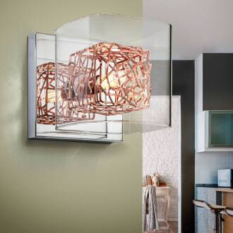 Wandlamp Lios, koperdraad, 13 cm breed, G9 helder, koper, chroom