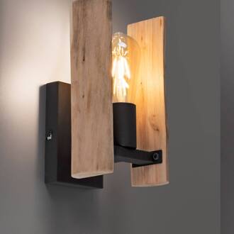 Wandlamp Log van hout lichtbruin, zwart