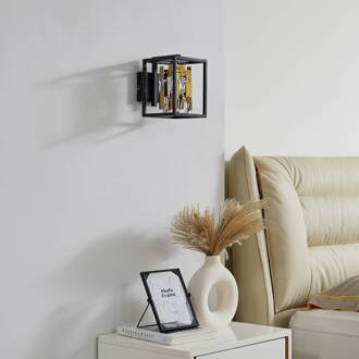 Wandlamp Lucande Arcan, goudkleurig/zwart, kristalglas zwart, titanium goud, transparant