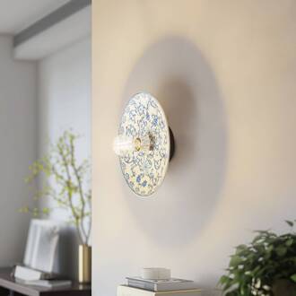 Wandlamp Lucande Faelira, blauw/wit, keramiek wit, blauw
