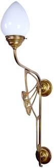 Wandlamp Luxor in Jugendstiluitvoering messing, opaalwit
