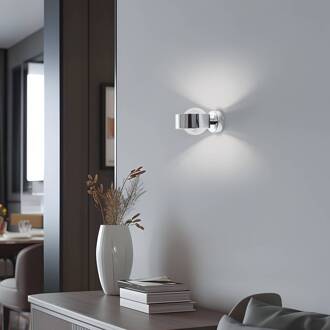 Wandlamp Mado, staal chroomkleurig, glas rookkleurig, 1-lamp chroom, rookgrijs