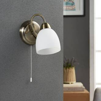 wandlamp Mael, hoogte 20 cm, brons antiek, trekschakelaar wit, antiek messing