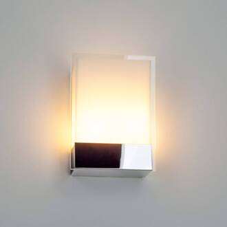 wandlamp Malthe, hoogte 27 cm, chroom, glas, metaal wit gesatineerd, chroom