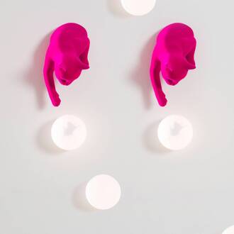wandlamp Maoo, keramiek fuchsia, glas, kattenbeeldje