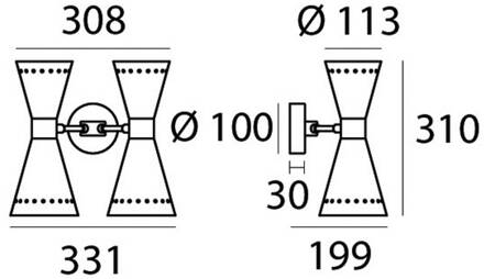 wandlamp Megafono, ivoorkleurig, 33 cm, 4-lamps. ivoorkleurig, goudkleurig