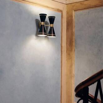 wandlamp Megafono, zwart, breedte 33 cm, 4-lamps. zwart, goudkleurig