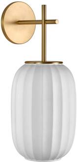 Wandlamp Mei, kap hoog ovaal, structuur goud goud, wit