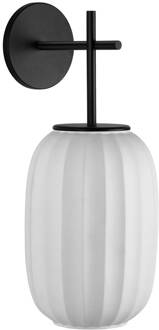 Wandlamp Mei, kap hoog ovaal, structuur zwart zwart, wit