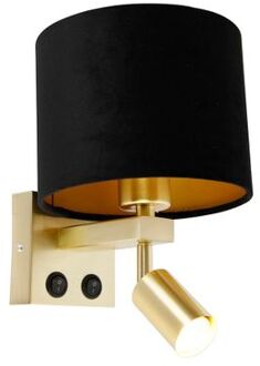 Wandlamp messing met leeslamp en kap 18 cm zwart - Brescia Goud