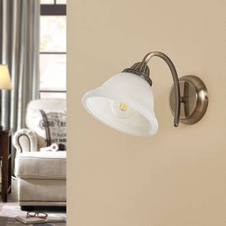 wandlamp Mialina, 20 cm, brons antiek, metaal, glas wit albast, antiek messing