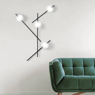 Wandlamp Mikado, helder/frosted, 4-lamps zwart, helder, opaal