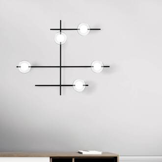 Wandlamp Mikado, helder/frosted, 5-lamps zwart, helder, opaal