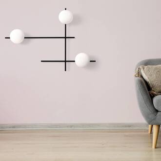 Wandlamp Mikado, matglas, 3-lamps zwart, wit