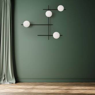 Wandlamp Mikado, matglas, 4-lamps zwart, wit