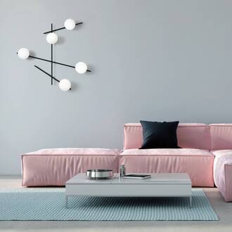 Wandlamp Mikado, matglas, 5-lamps zwart, wit