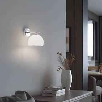 Wandlamp Mina, chroomkleurig, metaal/glas glanzend chroom, opaalwit