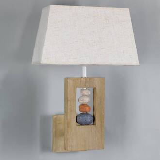 Wandlamp Miriel, textiel, hout, E27, 30 x 48 cm licht hout, beige