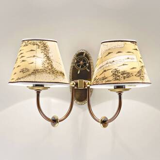 Wandlamp Nautica 2-lichts Crème, gebronsd messing