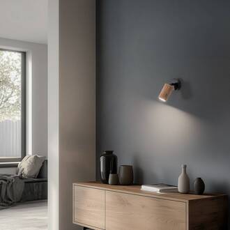 Wandlamp Nise, 1-lamp, zwart staal, hout zwart, licht hout