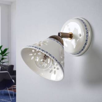 Wandlamp NONNA van witte keramiek wit, blauw, oud-messing