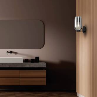 Wandlamp Nora, zwart-chroom, glas, metaal zwart, chroom