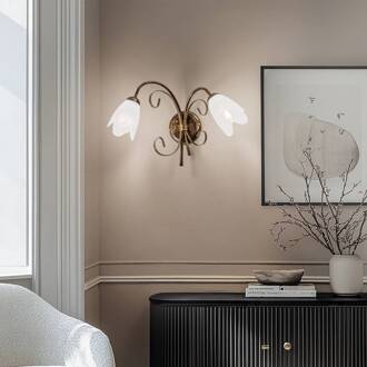 Wandlamp Odino, 2-lamps, bronskleurig, metaal, glas brons, wit