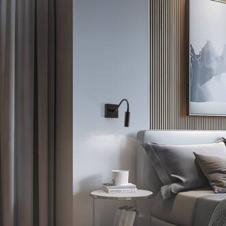 Wandlamp Ojos, zwart, leeslamp, verstelbaar, 33 cm, G9