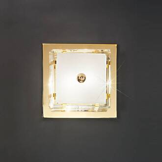 Wandlamp Ontario, hoogte 31 cm, goud, vierkant wit, transparant, 24 karaats verguld