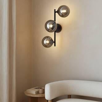 wandlamp Orbelia, zwart, 3-lamps, glas, G9 zwart, rookgrijs