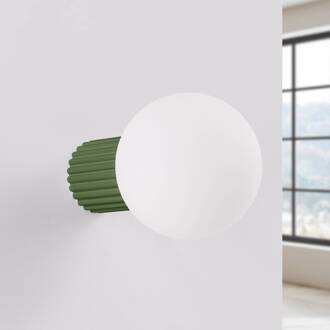 wandlamp ORBI, olijfgroen, glas/metaal, Ø 12 cm, IP44, G9 olijfgroen, wit mat