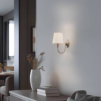 Wandlamp Pardo, messing, metaal/stof, hoogte 31 cm, E27 messing, crème