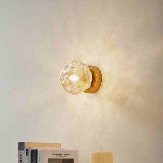 wandlamp Piatra, barnsteen/messing, glas, Ø 16 cm, G9 amber, messing