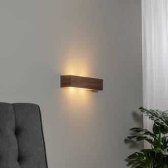 Wandlamp Platani, walnoothout, breedte 42 cm, up/down donker hout