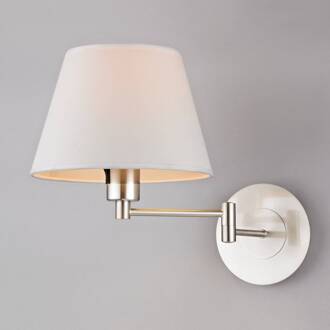 wandlamp Pola, 30 cm, nikkel, uitschuifbaar, textiel nikkel satijn, wit