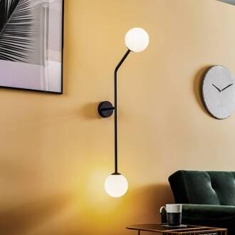 Wandlamp Pure, 2-lamps, zwart, verticaal zwart, wit mat