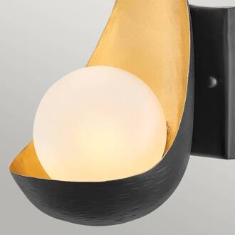 Wandlamp Ren, 1-lamp, zwart/goud mat zwart, goud, wit