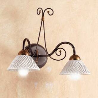 Wandlamp RETINA, 2-lichts wit, brons