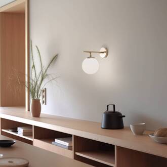 Wandlamp Roe, goudkleurig, glas, hoogte 24 cm, E14 goud, wit