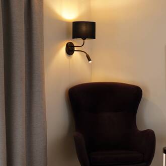 Wandlamp Roller, fluweel donkerblauw, zwart, met leeslampje