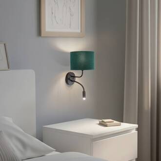 Wandlamp Roller, fluweel donkergroen, zwart, met leeslampje