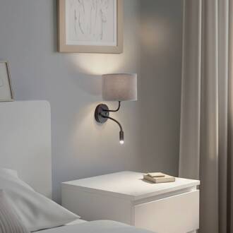 Wandlamp Roller, fluweel grijs, zwart, met leeslampje