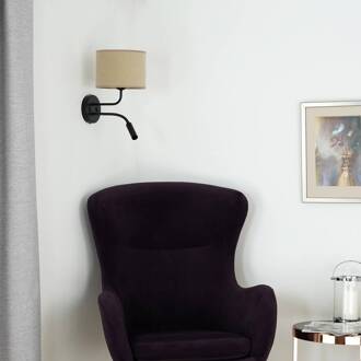 Wandlamp Roller, fluweel, zwart/beige, leeslampje zwart, beige